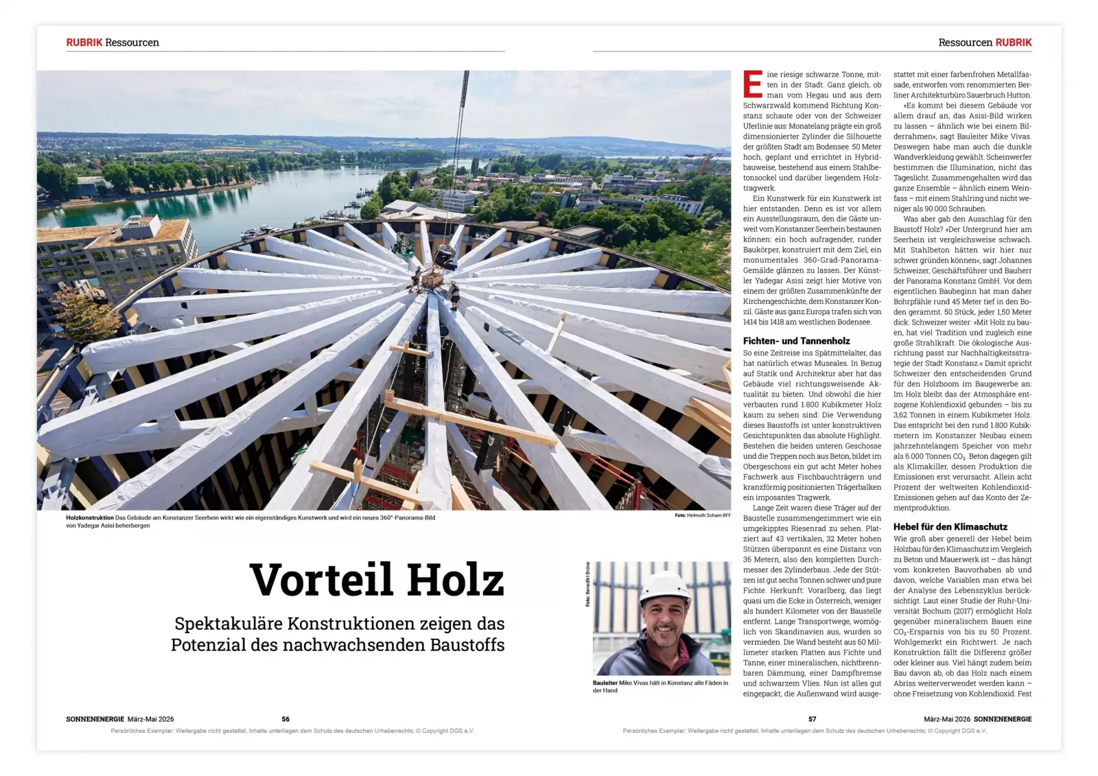 Benedikt Brüne mit einem Beitrag zu Holz als Baustoff  | am Beispiel Asisi-Turm Konstanz | Magazin Sonnenergie 03_26